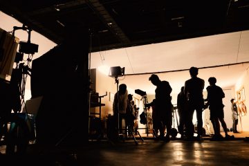 silhoutte-images-of-video-production-and-lighting-set-for-filming-which-movie-crew-team-working